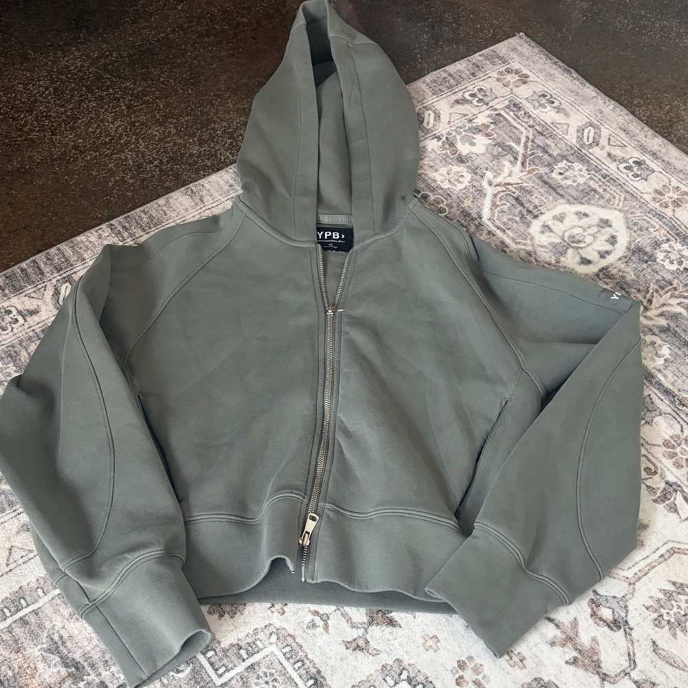 YPB Olive Green Cropped Zip Hoodie